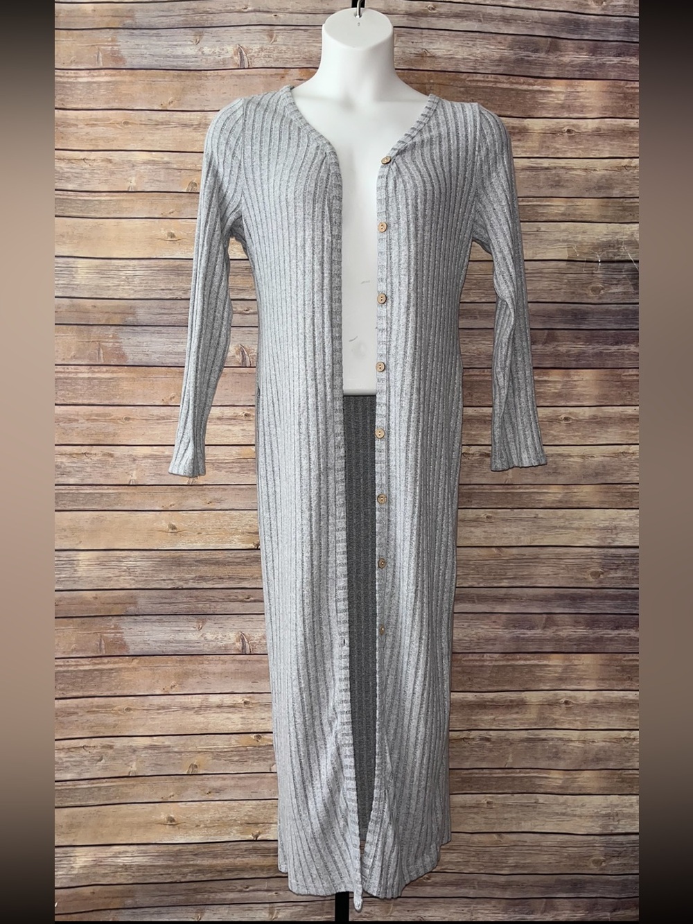 Long Ribbed Button-Front Gray Women’s Sweater Cardigan - Size XL